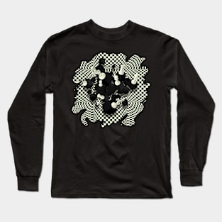 Chessboard and 3D Chess Pieces composition Long Sleeve T-Shirt